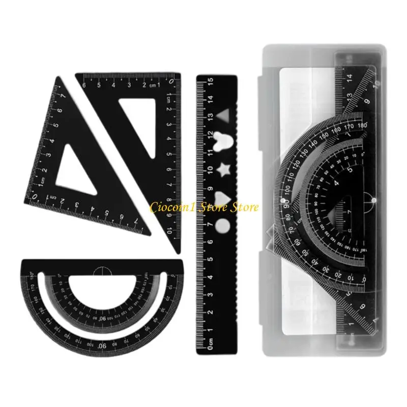 A3PC 4 Pcs Metal Ruler Set Math Geometry Set Triangle Ruler Drawing Tool Drafting Supplies for Artists and Students