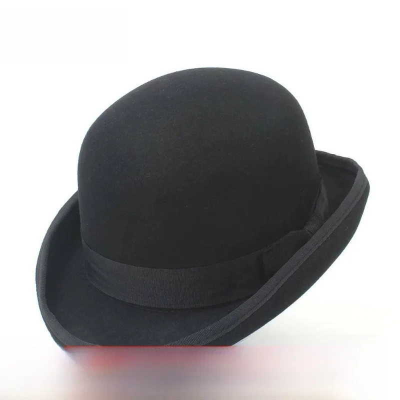 ピュアウールボウラーハット-男女兼用-ジャズスタイル-ラウンドクラウン-カフ付きダービーキャップ-メンズ-レディース-春秋冬帽子
