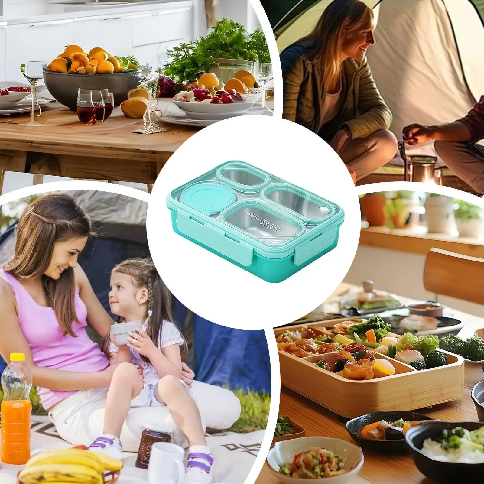 

Ланч-боксы из нержавеющей стали, герметичные, большой емкости, 4-х отделений для хранения, портативный контейнер для обеда для офисов, кемпинга, школы