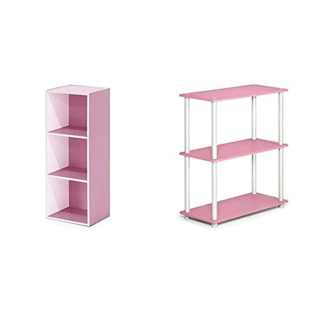 3-Tier Sturdy Bookcase & Display Rack White/Pink Bedroom Study Adult 9.25