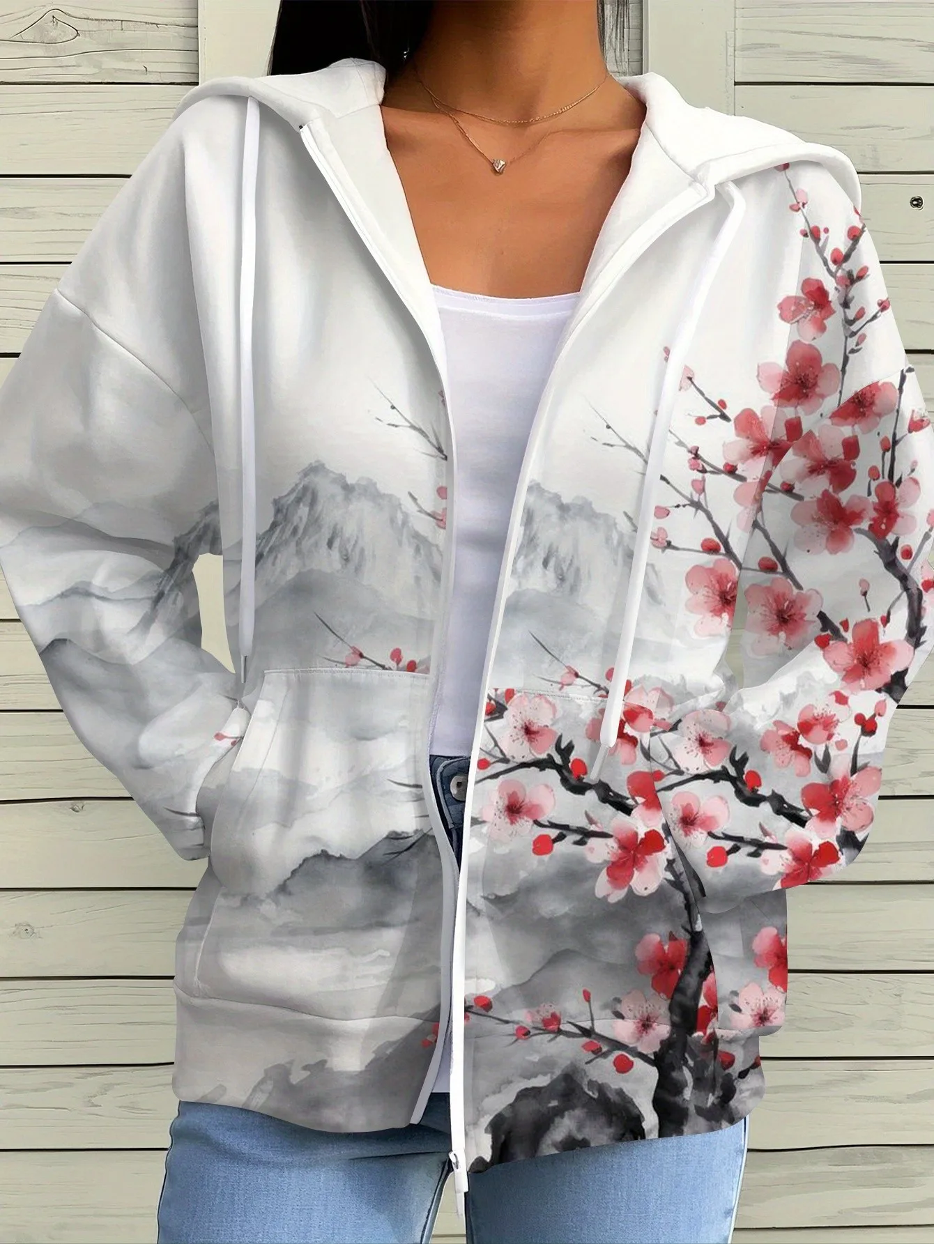 Autumn and Winter Women's Zipper Sweater Jacket with 3D Printing Warm Casual Fashionable Streetwear