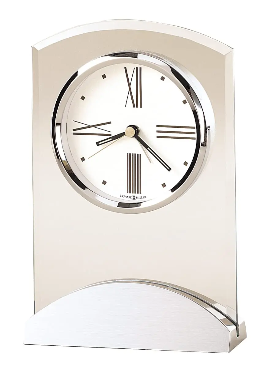 Tribeca Tabletop Alarm Clock – Quartz Movement, Brushed Aluminum Base & Beveled Glass Accents