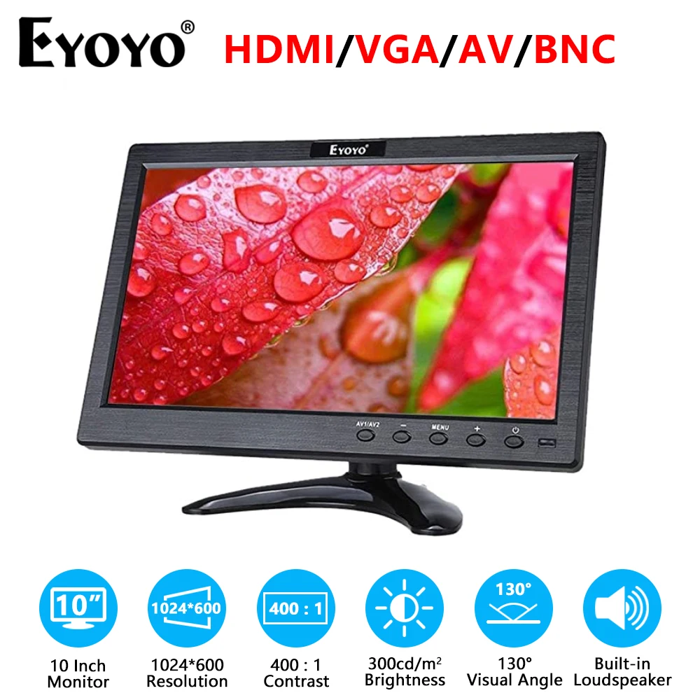 Eyoyo 10 Cal Monitor wyświetlacz HDMI ekran LCD z podstawą obsługa AV VGA wideo BNC wejście do CCTV DVD DVR mały telewizor z głośnikiem