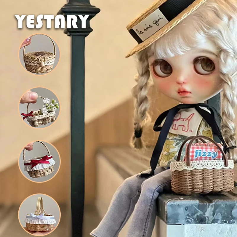 

YESTARY BJD Doll Accessories Braided Flower Basket For Blythe Doll Shoot Tool Picnic Baskets Miniature Item For Ob11 1/6 Dolls