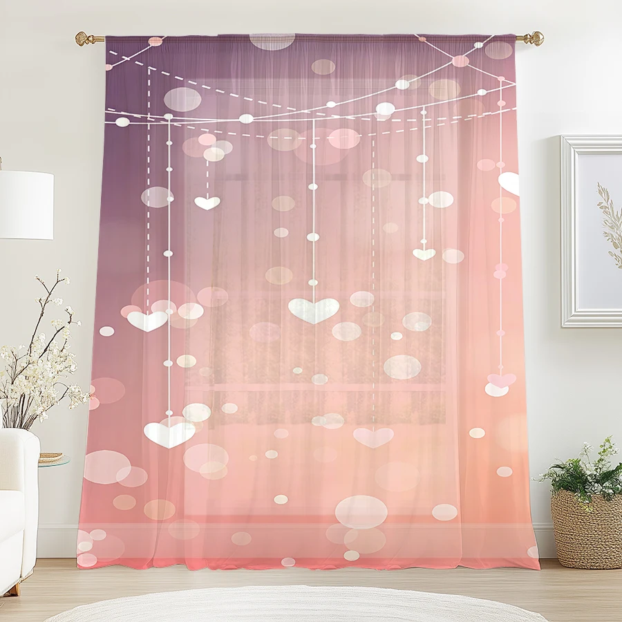 1 Uds. Cortina decorativa de amor degradado púrpura rosa, día del pueblo de estilo romántico, cortina Universal para dormitorio y sala de estar
