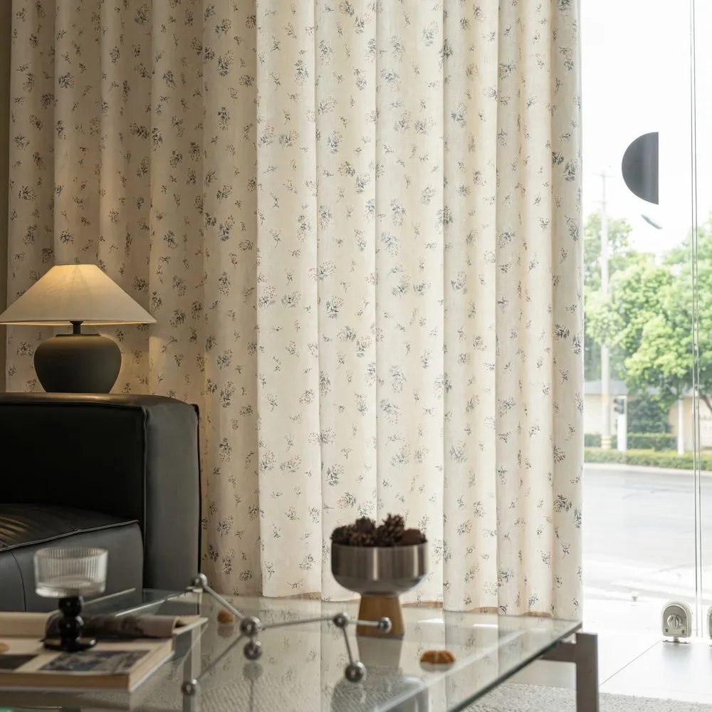1pc American Country Style Curtains, Light Grass Flower Print, Semi-Sheer Rod Pocket, Sunlight Filter, Warm Atmosphere
