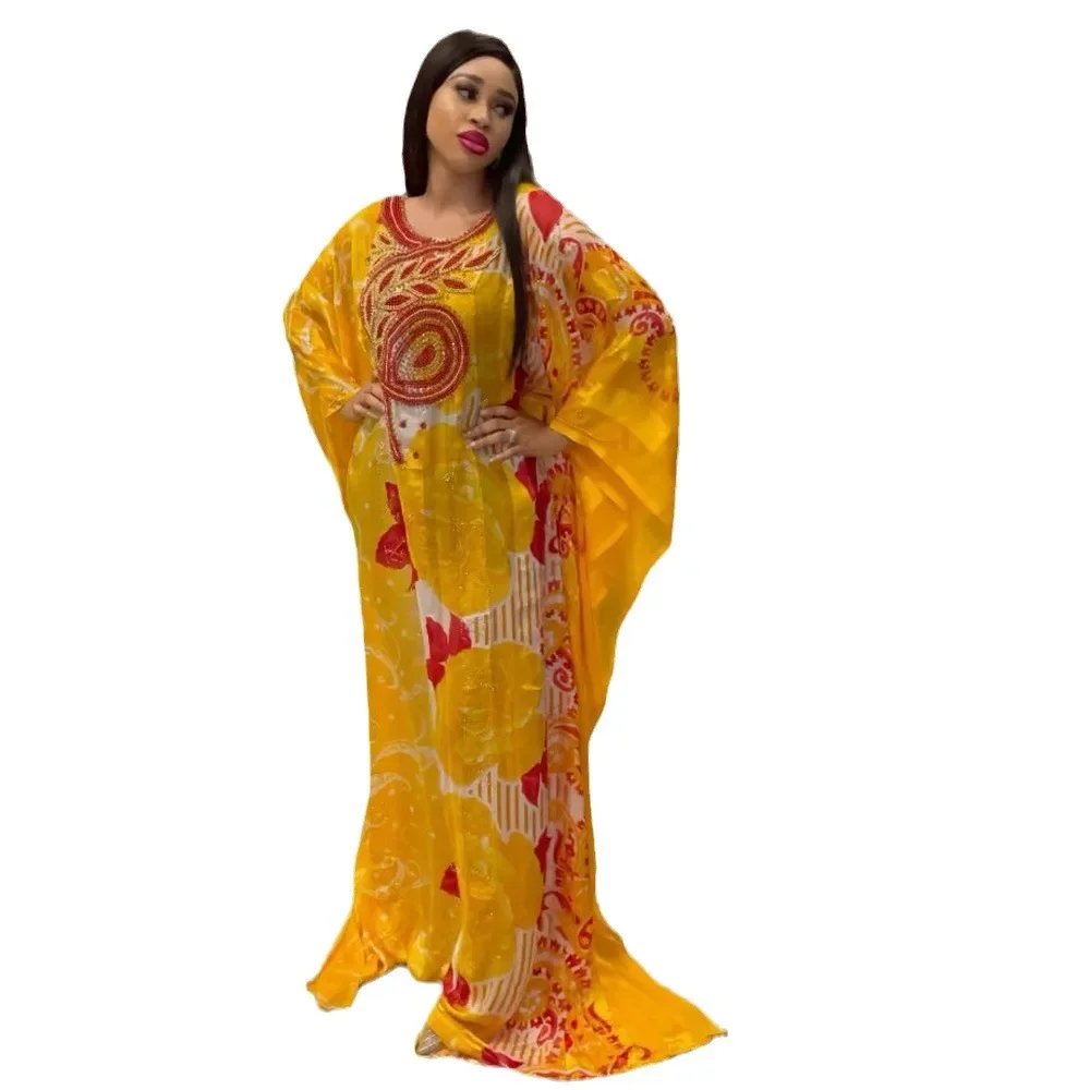 Robe en mousseline de soie de style national africain pour femmes, grande robe imprimée, Abaya diamant de luxe, mode Ankara, Dashiki, Dubaï, adt Boubou