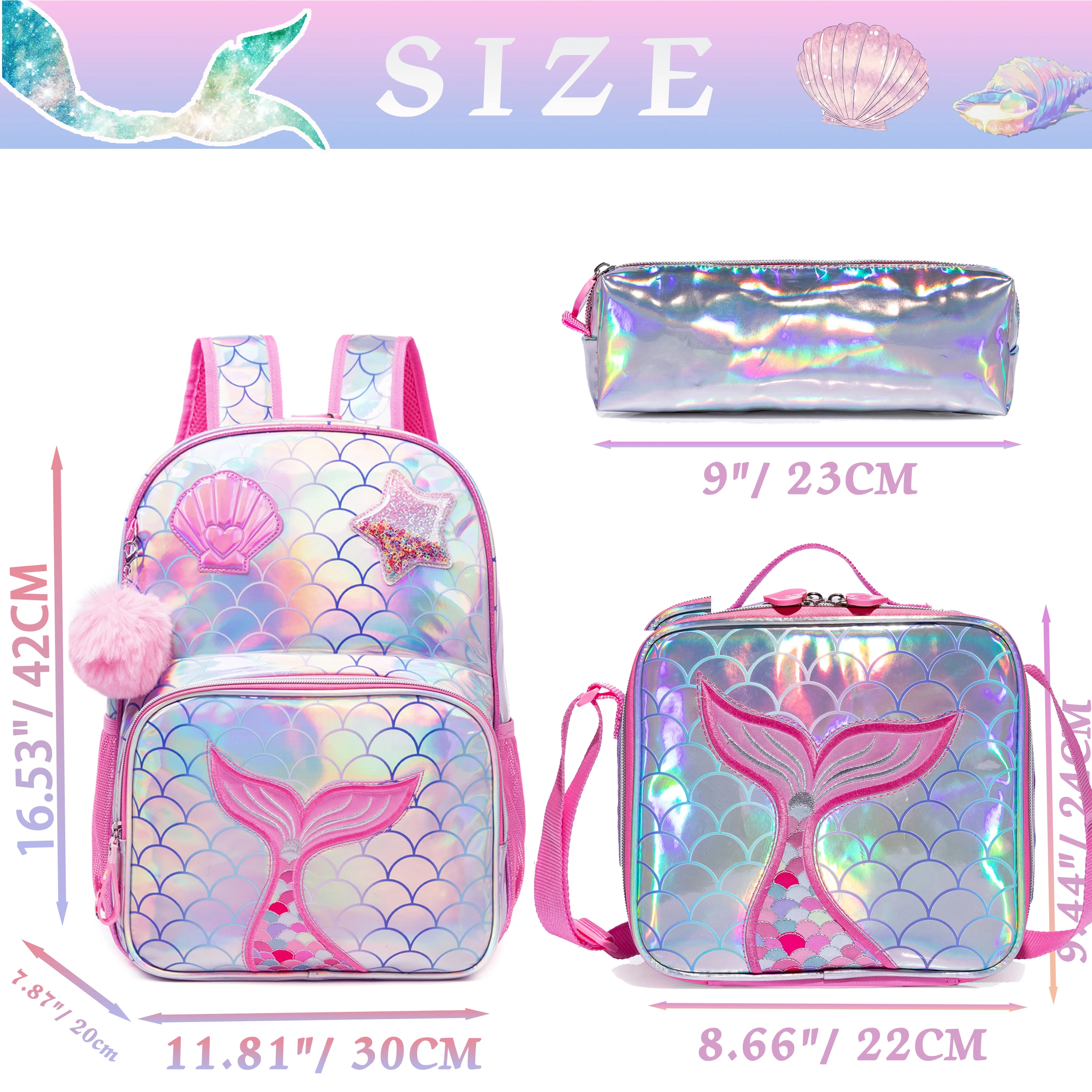 3PCS Kids Backpack for Girls Includes School Backpack Lunch Box and Pencil Case Comfortable Daily Use Back to School view 2