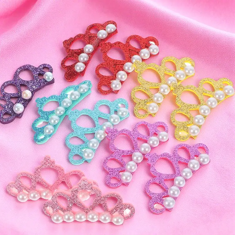 

10 pcs Dog Hair Clips Crown Shape Pet Headdress Pearl Decor Soft Comfortable For Party Photo Props Hair Accessories Barrette