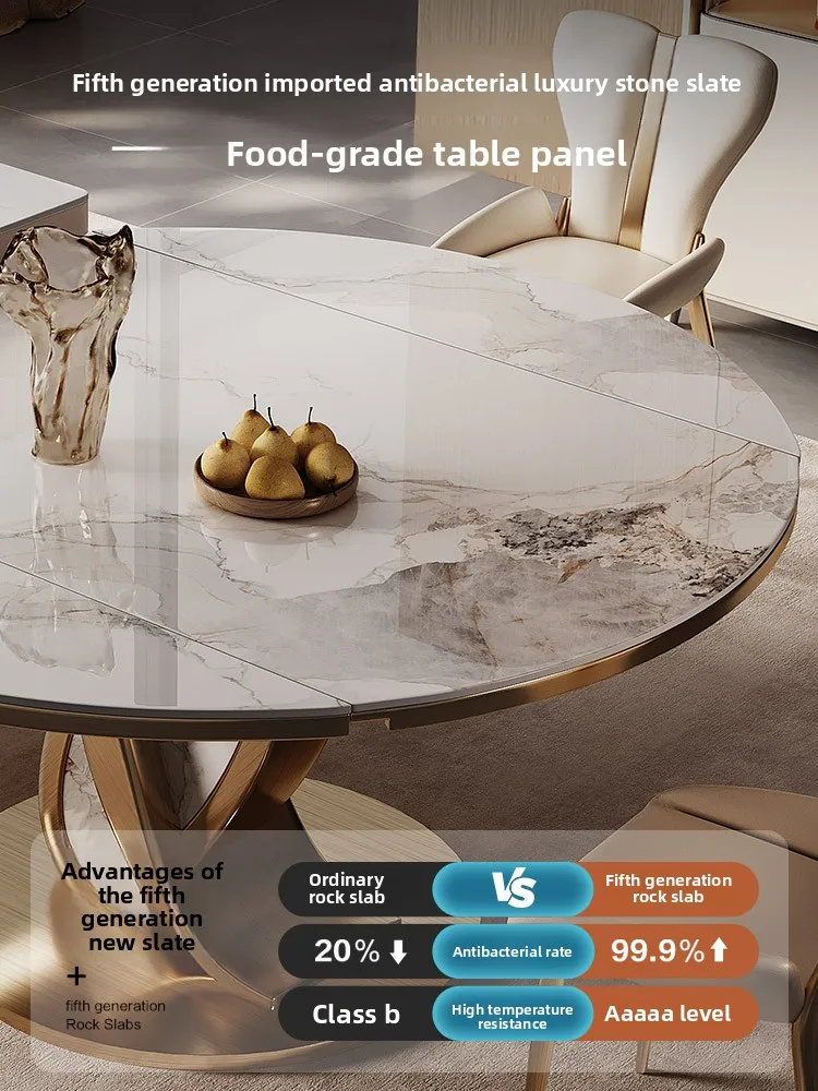 Rock slab island dining table integrated small apartment household multi-functional retractable light luxury square dining table