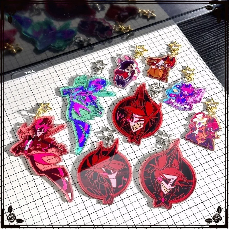 Anime Alastor Lucifer Rosie Official Stand Apple Radio Acrylic Star Shaped Ring for Bag Decor Keychain Birthday Gifts Collection