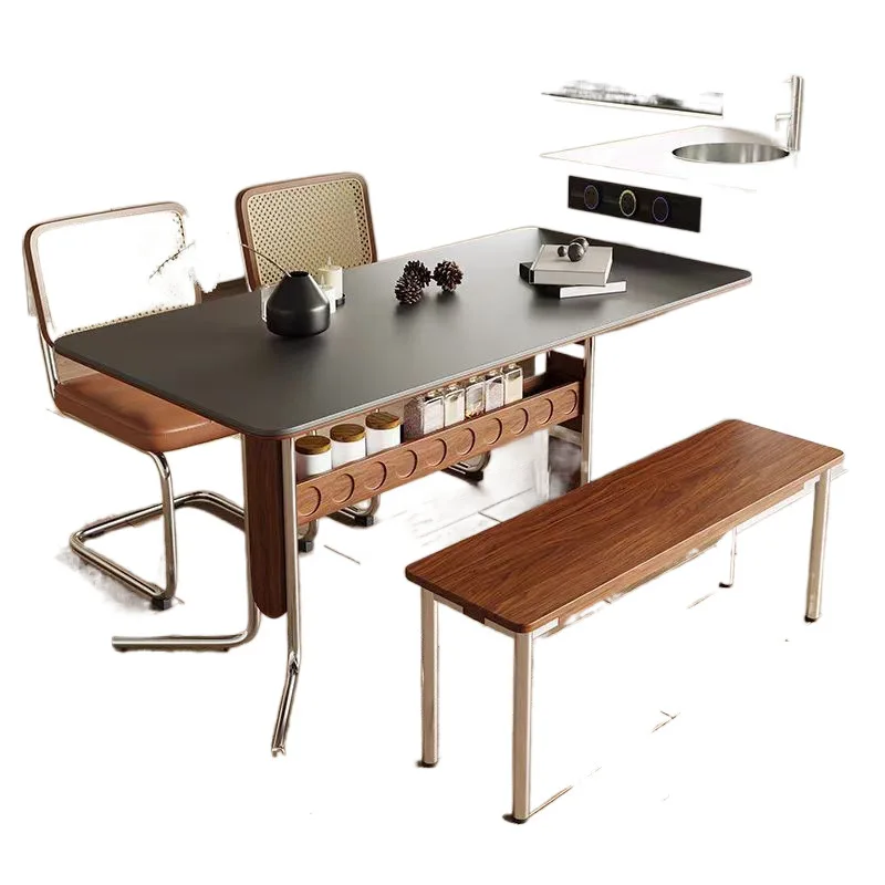 

French rock slab dining table retro modern small apartment medium and ancient style home dining table
