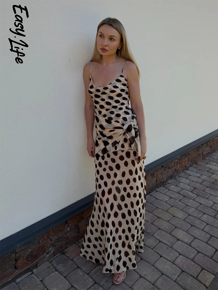 Trendy Slip Dress Animal Print V-neck Ruched Drawstring Sexy Maxi Women Dresses Beach Vacation 2026 Retro Summer Party Outfit