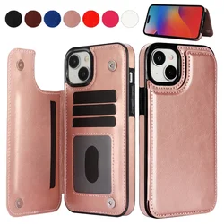Cüzdan Katı Çift Düğme Kart Standı Çevirme Deri Kılıf iPhone 15 Pro Max 14 Artı 13 Mini 12 11 SE 2022 X XR XS 8 7 6 6s