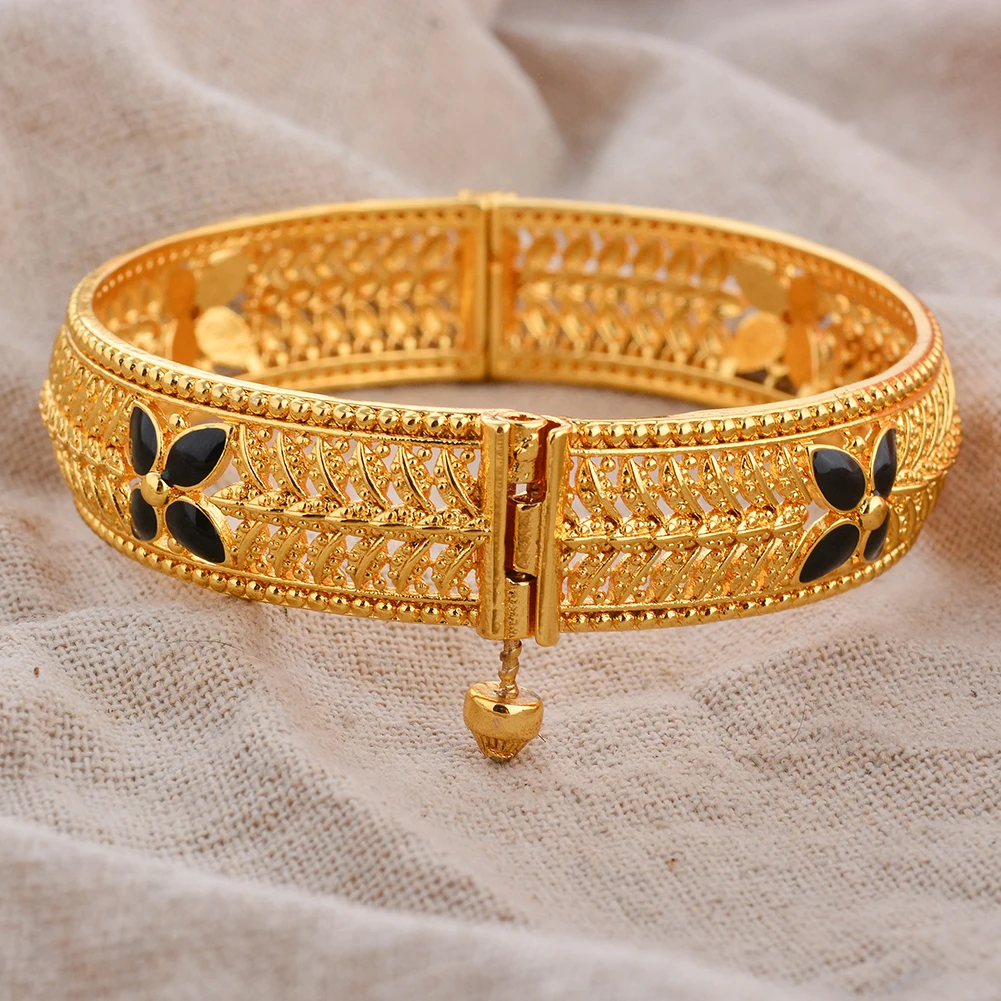 1 Stück 24K Goldfarbene Armreifen Arabische Äthiopische Nigerianische Bankett-Hochzeits-Armbänder Party-Choker Kupferschmuck Geschenke – Detail 17