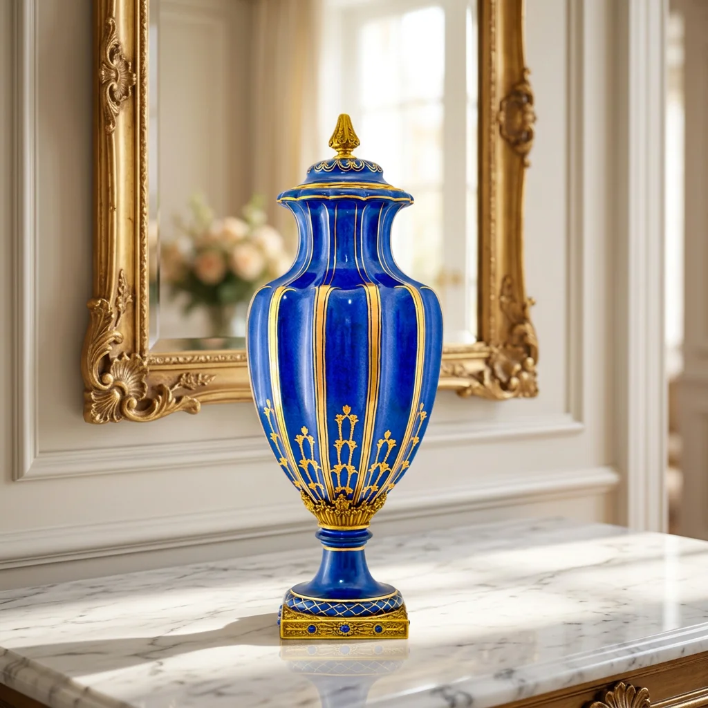 &c Fine Series Gold-plated Ceramic Traditional Desktop Floor Vase  Decorative Vase Set for Home/Family Room/Hotel Use