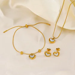 Stainless Steel Love Pendant Bracelet Necklace Necklace Earrings for Women Simple Elegant Light Luxury Jewelry Set Gift