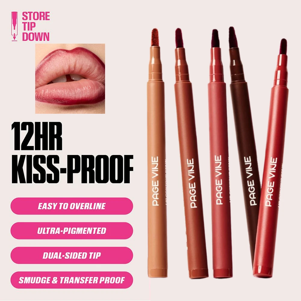 قلم تحديد شفاه سائل ملون غير لامع يدوم طويلاً، كوب غير لاصق، قلم ملمع شفاه سريع الجفاف