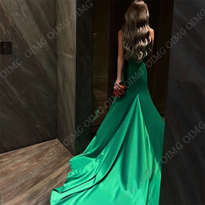 2023 Charming Green Long Strapless Porm Dresses Gowns Mermaid Long Train Pleated فساتين السهرة Evening Dress vestidos de noche