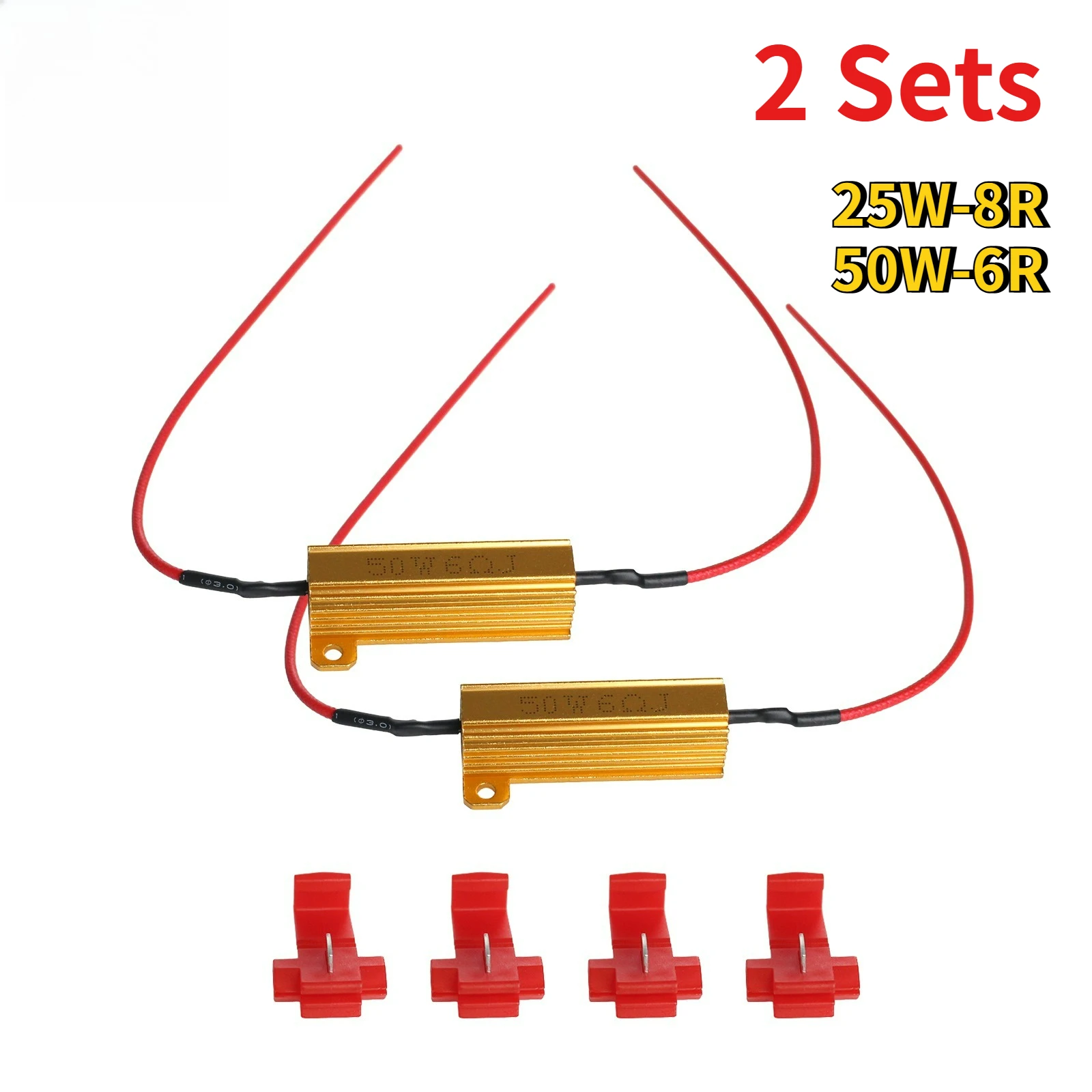 2 Sets LED Resistor 12V 50W 6Ohm Load Resistor 25W 8ohm for LED Bulb Reverse Light Turn Signal Lamp Wirewound Aluminum Resistors