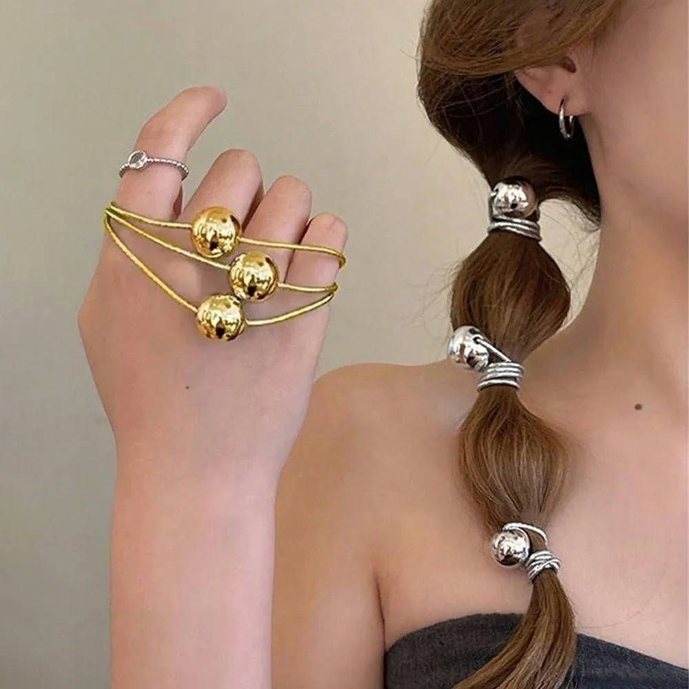 10 قطعة مجموعة عصابات الرأس الكورية الذهبي فضي الكرة شكل عالية مطاطا هيرباند تسريحات الشعر عادية ذيل حصان خواتم الشعر للنساء الفتيات #1