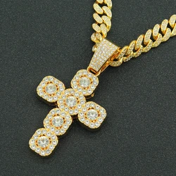 Fashion Men Hip Hop Square Cross Pendant Necklace with 13mm Cuban Chain Religious Faith HipHop Iced Out Bling Necklaces Jewelry