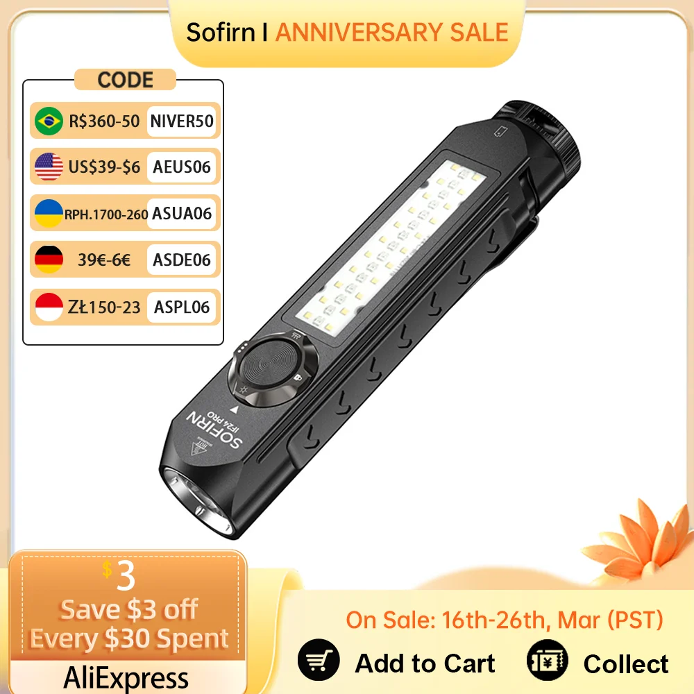 Sofirn IF24 PRO RGB Light 1800lm 340m SFT40 Buck Driver 18650 USB C Rechargeable Flashlights Flood Spot with Magnetic