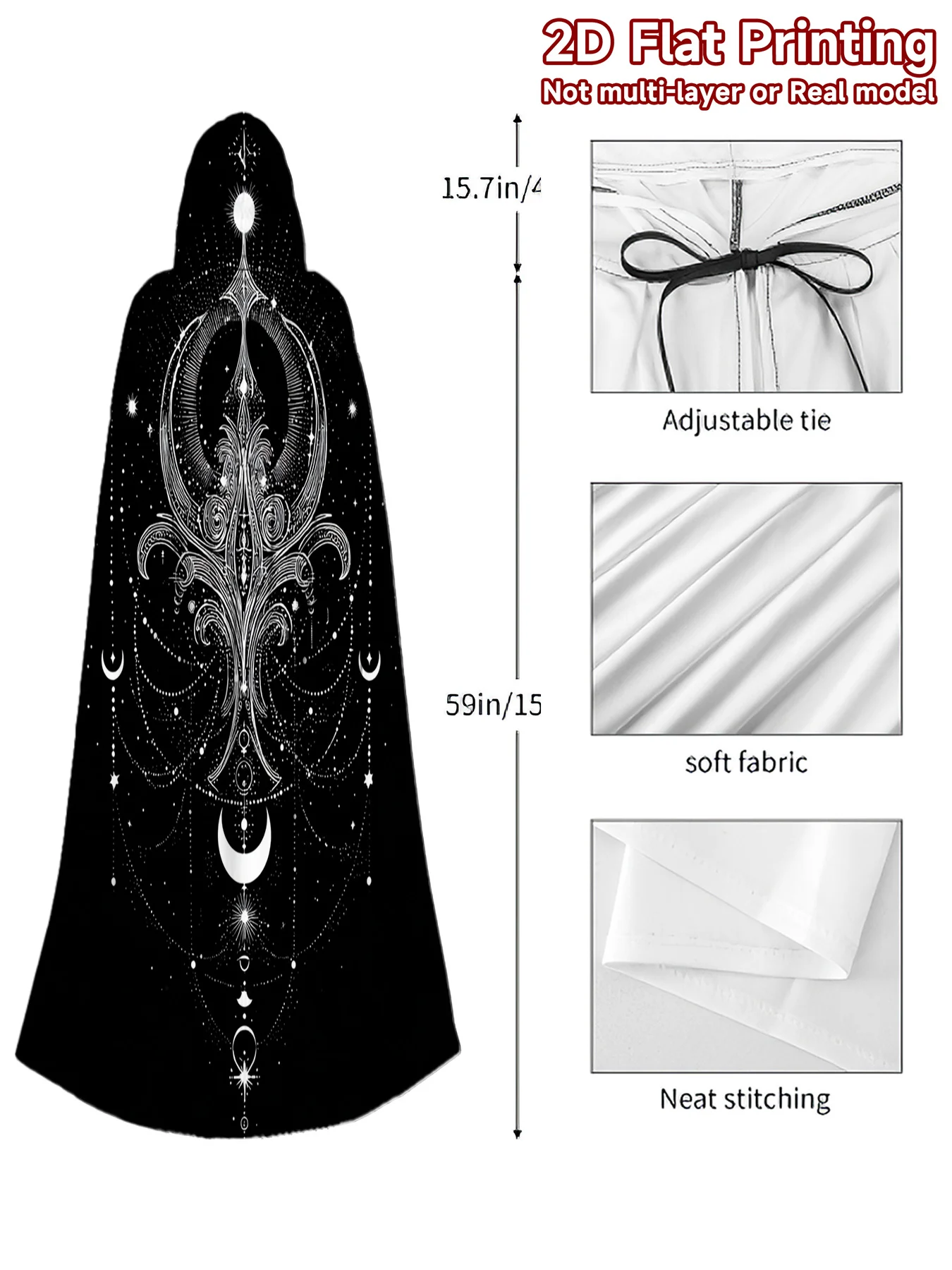 Customization 1pc 1pcs Retro Celestial Crescent Hooded Robe - Full-Body Print Hooded Cloak Suitable For Cosplay, Witch Costume