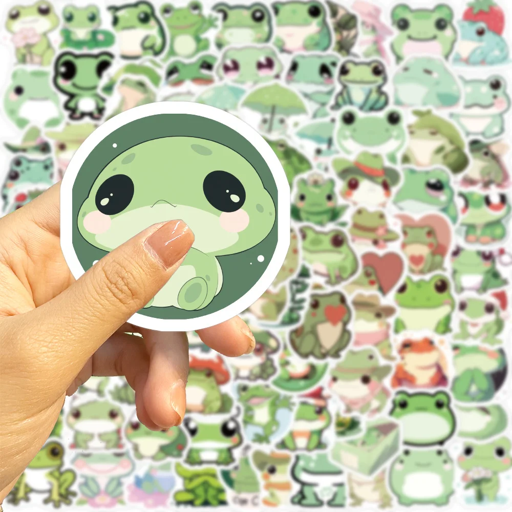 100 buah stiker katak kecil lucu alat tulis estetis perlengkapan sekolah DIY PVC dekorasi Korea Scrapbooking untuk anak-anak