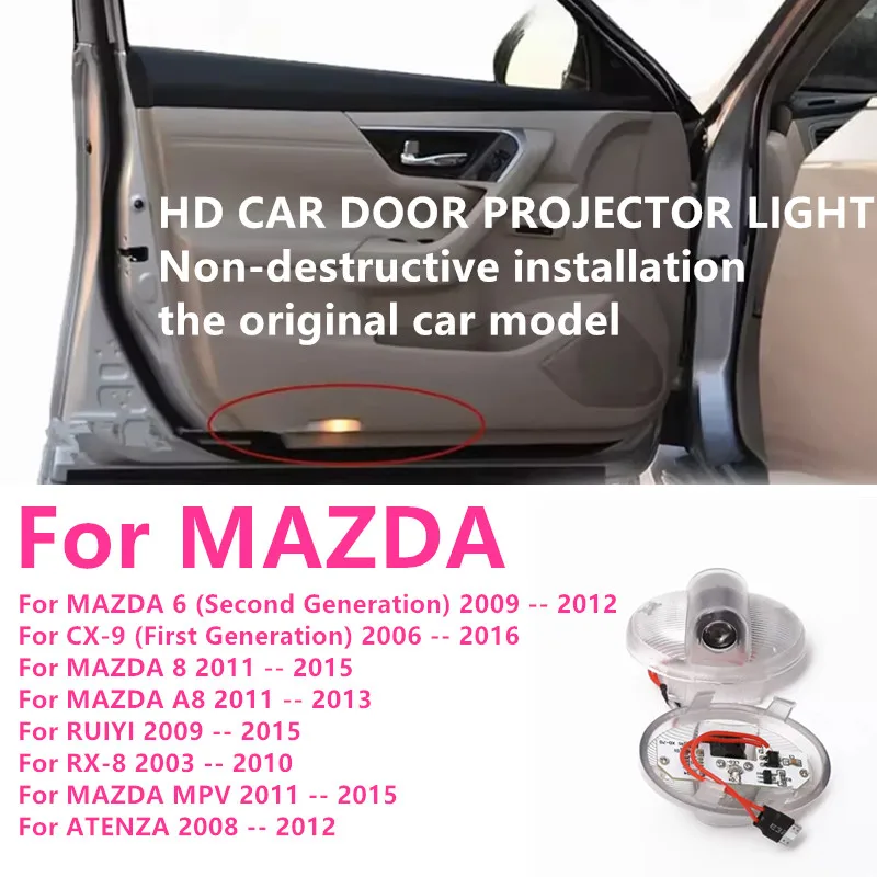 

2 шт. светодиодные проекционные лампы-подсветка в дверь автомобиля (эффект «призрачной тени») для MAZDA 6, CX-9, A8, RUIYI, RX-8, MPV, ATENZA