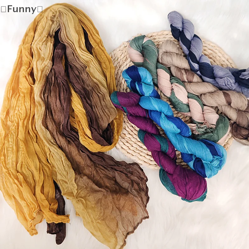 ómGrappig zasNieuwe sjaal Katoen Hennep Gradiënt Blauw Retro Veelzijdig Bedrukt Dames Lange vouw Sjaal Zacht Modieus Trend 180x90cm