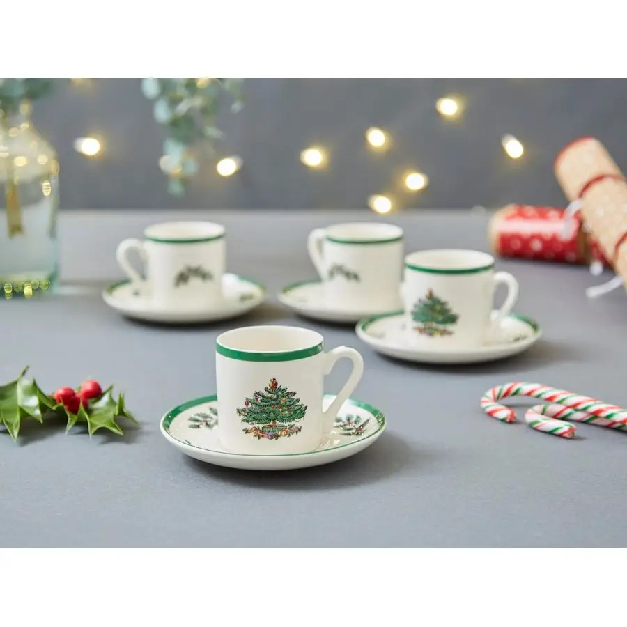 

Christmas Tree Espresso Cup amp Saucer Set Set of 4 Festive 3 Ounce Coffee Mugs with Saucers, Fine Earthenware for Espresso, Hol