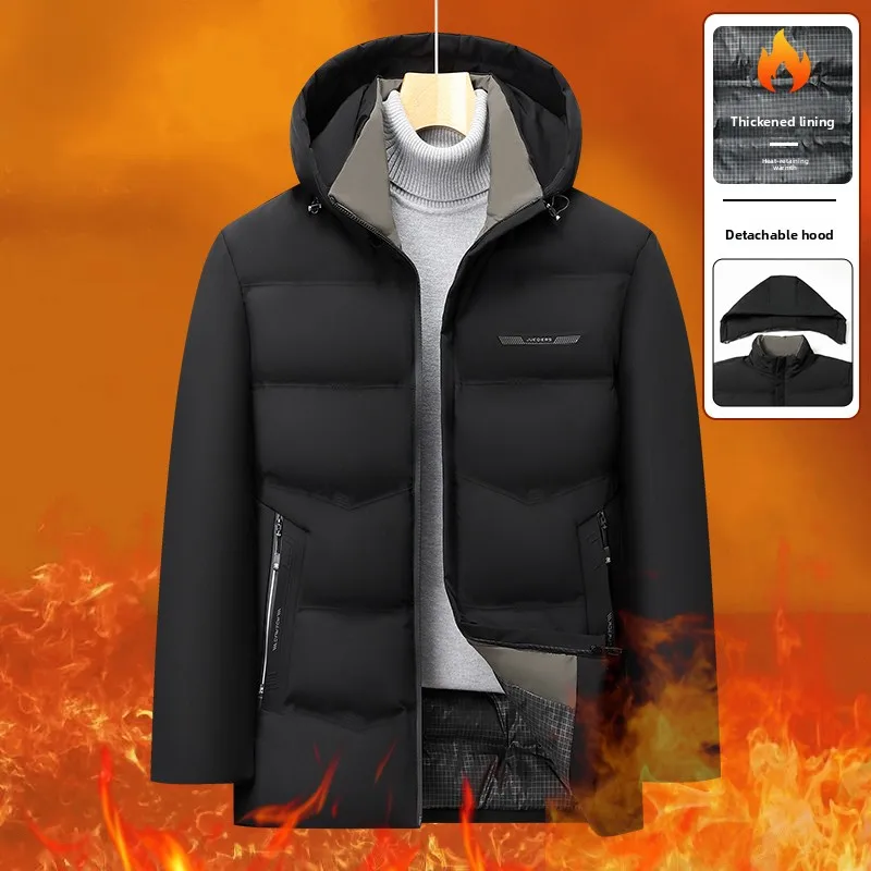 

Thiened Fce Cotton Jaet for Middle-Aged Men Winter Casual Faionable Warm Detachable Cap Dad Sle Cotton Coat Men