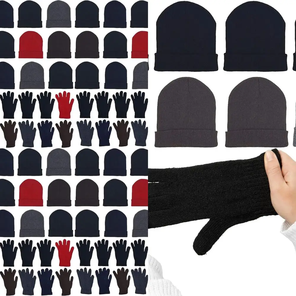 

48x Winter Beanies & Gloves Combo Pack, Bulk Pack for Men Women, Warm Cozy Gift