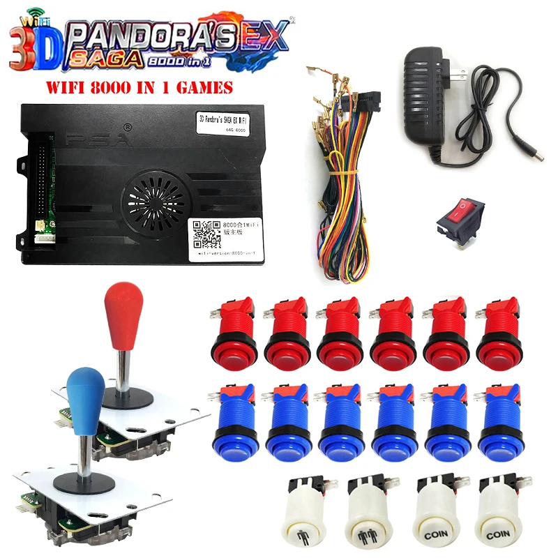 

3D WiFi Pandora Saga EX2 Box 8000 in 1 DIY Kit with 5pin Joystick Happ Type Push Button for Arcade Game Console Cabinet Bartop