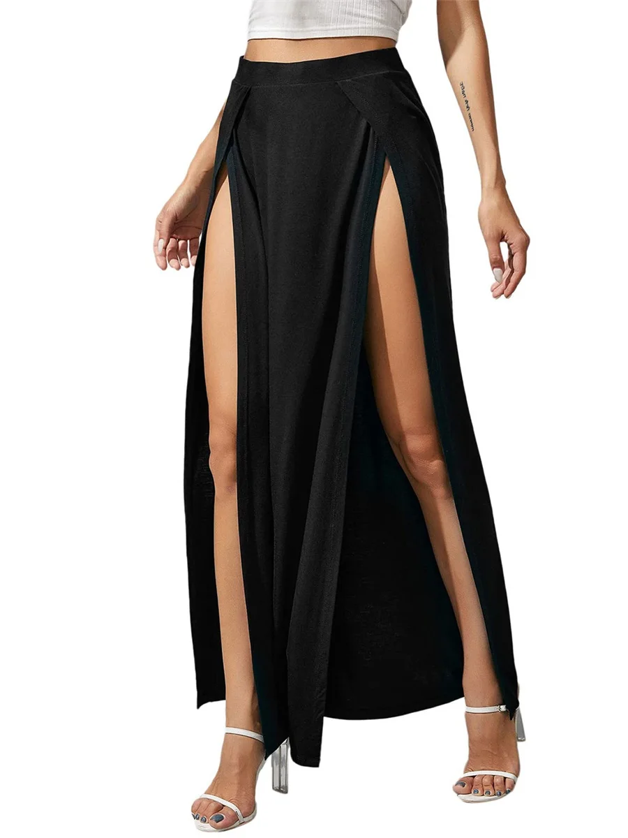 Vestido Midi de cintura alta con abertura lateral para mujer, falda elástica de punto acanalado, Bodycon informal para fiesta