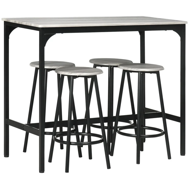 HOMCOM 5-Piece Counter Height Bar Table Set, Rustic 43.25 Dining Table with 4 Bar Stools, Kitchen Table with Wooden Top for Pub,