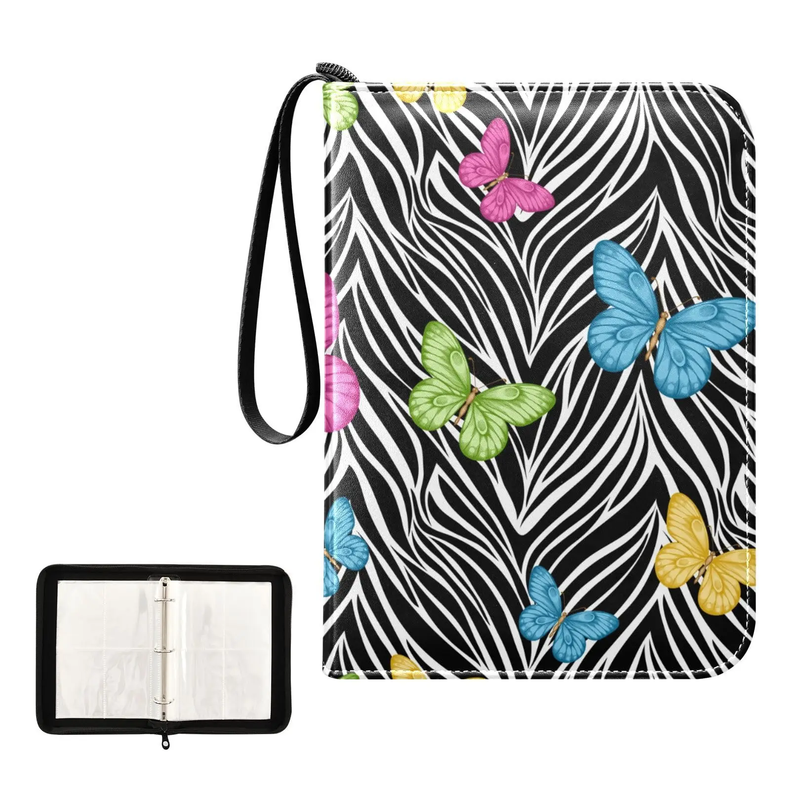 

Butterflies Animal Zebra 4 Pocket Cards Binder 400 Double Sided Pocket Album for Sport Game Cards Unique Card Collection Storage