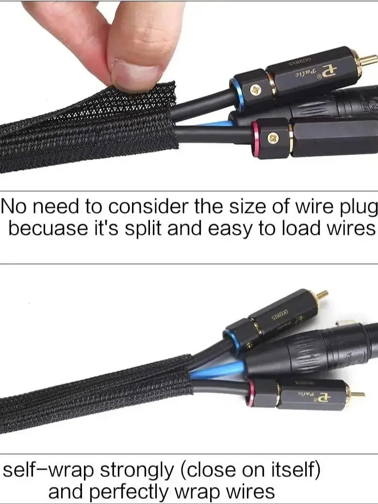 Wear-Resistant Fire Retardant Self-Wrapping Nylon Braided Cable Sleeve Cuttable Wire Loom for Desk Gaming Room
