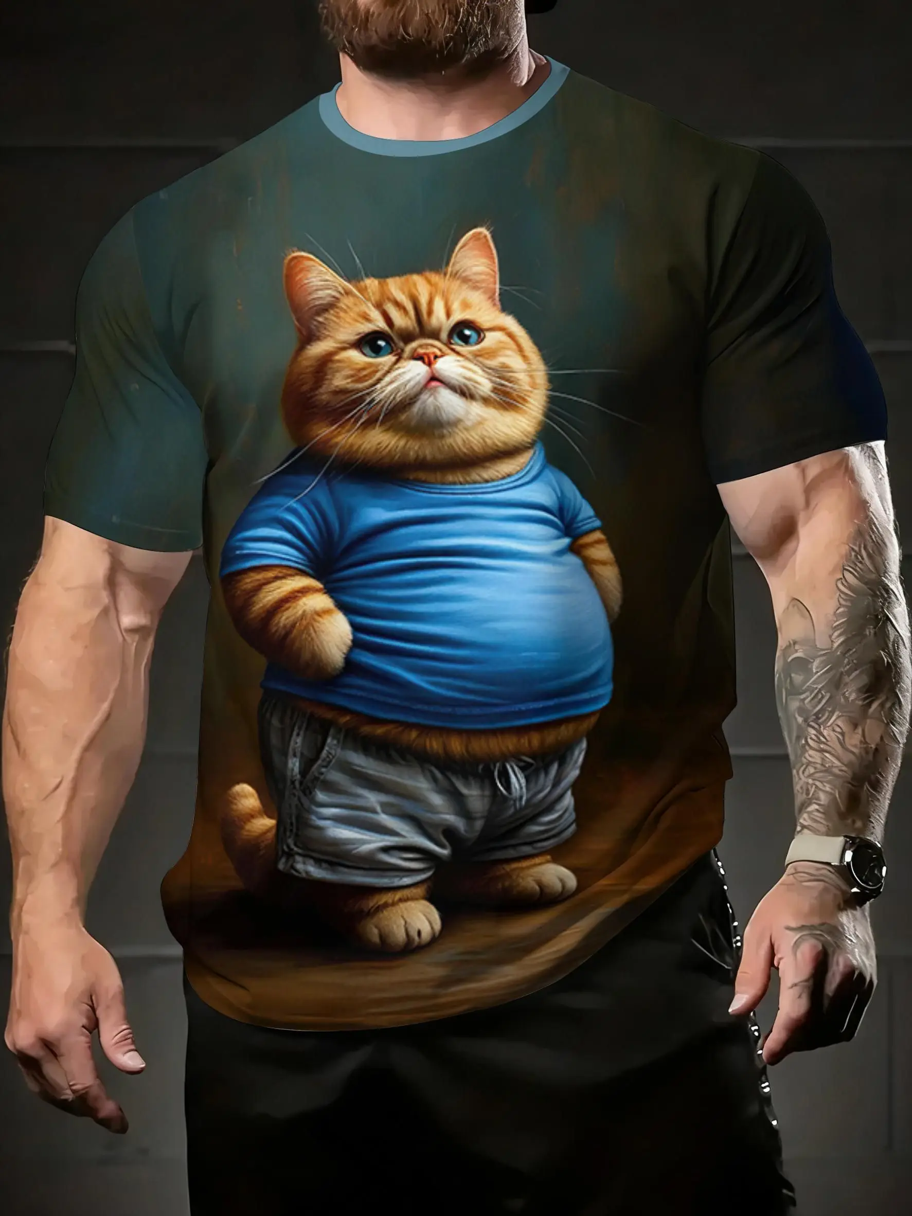 Herren T-Shirt Cartoon Niedliche Katzengruppe 3D-Druck Kurzarm Rundhals Sommer Lustige Streetwear Lässige Mode Oberteile Herrenbekleidung – Detail 6