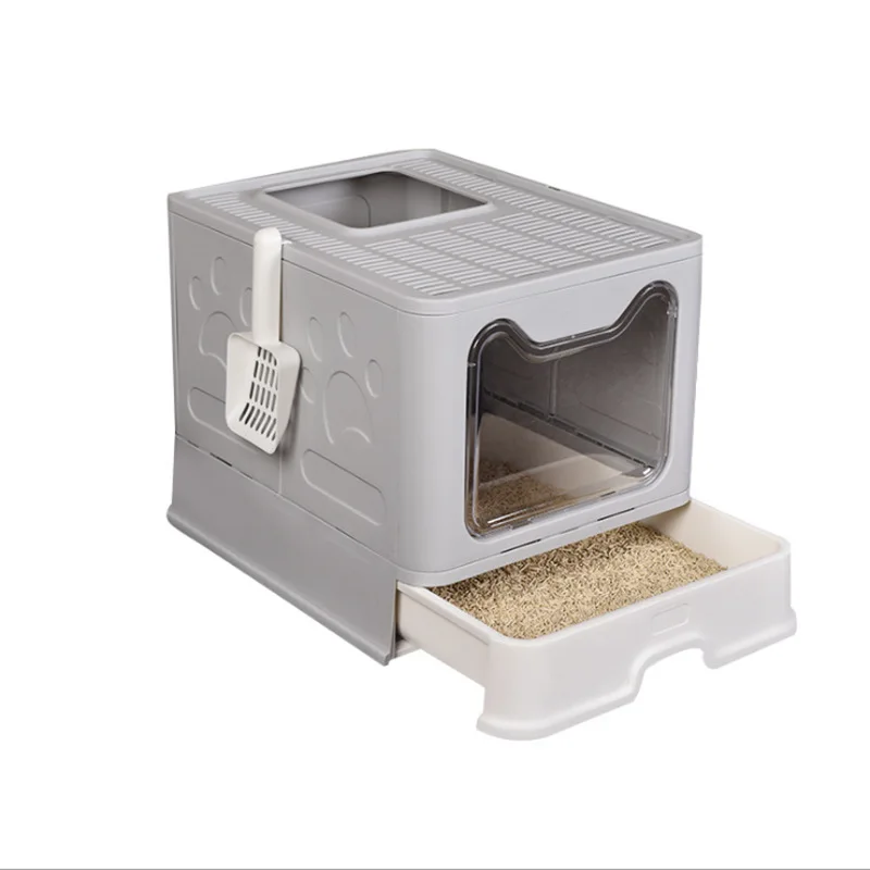 

Cute Design Large Foldable Cat Litter Box with Drawer Full Enclosed Pet Toilet Box