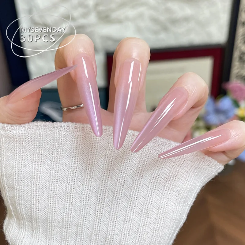 30 pz XS/S/M Lungo Ovale Unghie Finte Viola Blush Gradiente Occhio di Gatto Presse sulle Unghie Indossabili INS Semplice Dolce Coreano Punte Del Chiodo Finto