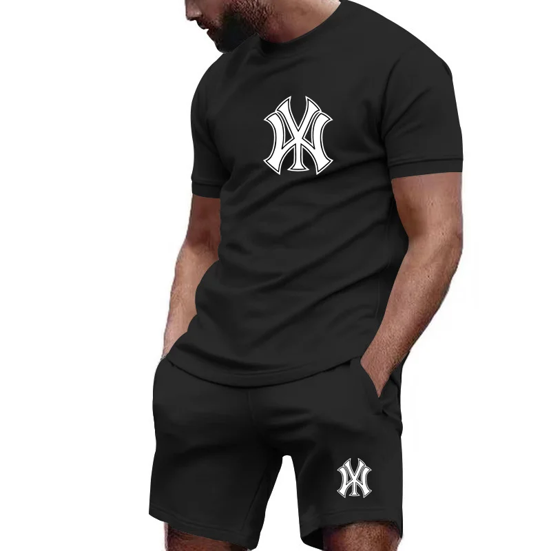 

Men's short-sleeved T-shirt and shorts set, suitable for summer clothing / daily activities such as running and exercising.