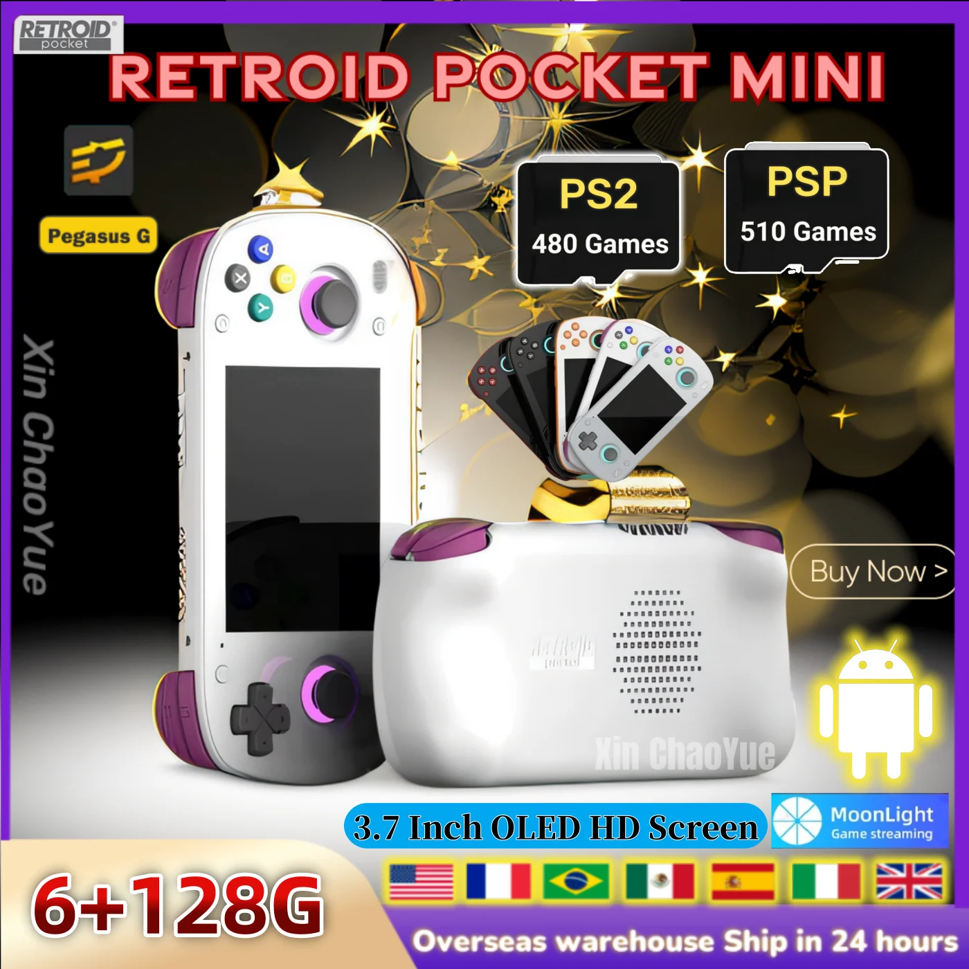 

Retroid Pocket MINI RPMINI Retro Handheld Game Video Player Console 3.7 Inch OLED HD Screen Android Gaming 6+128G WiFi PSP PS2