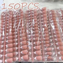 150Pcs Pink Almond French press on nails soft gel False nails tips Glossy/Matte Fake nails Medium Simple French Nails Press On#%