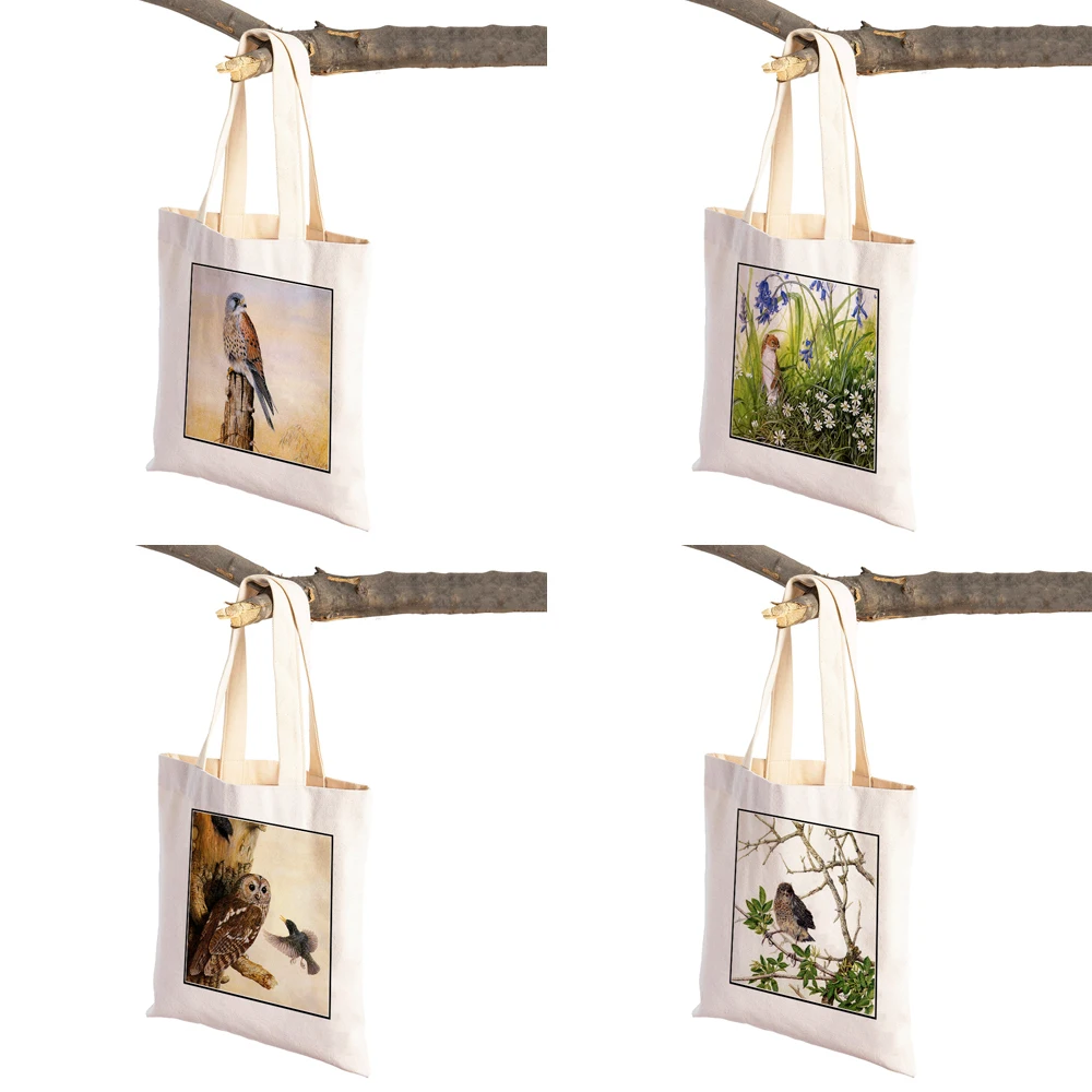 Watercolor Fox Bird Squirrel Women Shopping Bags Handbag Eco Canvas European Sexy Lady Tote Casual Supermarket Shopper Bag