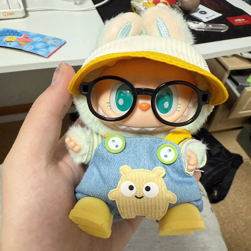 Für 17 cm Labubu Puppen Zubehör DIY Puppe Kleidung Herzschlag Lange Ohren Pelzigen Kaninchen Kostüm Cartoon Dress Up Labubu Outfit