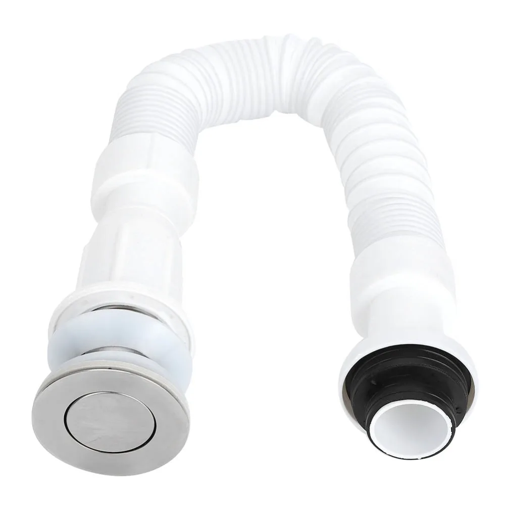 1.46In Hole Diameter Sink Drain Pipe Stainless Steel Plastic S Bend Shape Basin Drain Pipe OdorProof Drain Pipe