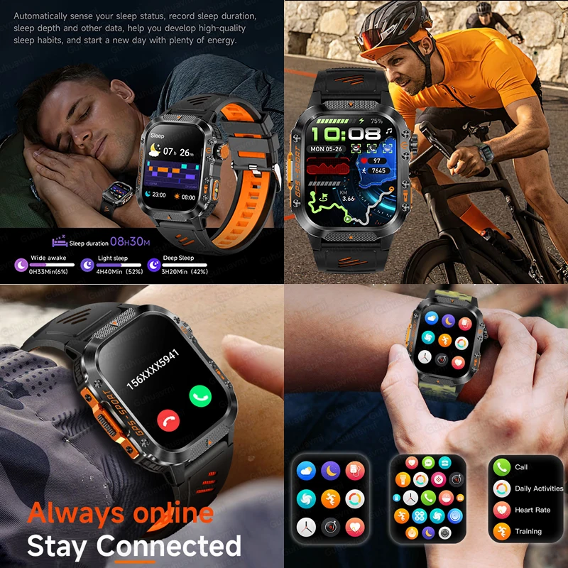 2025 العلامة التجارية الجديدة في الهواء الطلق العسكرية لتحديد المواقع ساعة ذكية 2.01 "AMOLED شاشة IP69K مقاوم للماء البوصلة بلوتوث دعوة الرياضة سوار السباحة