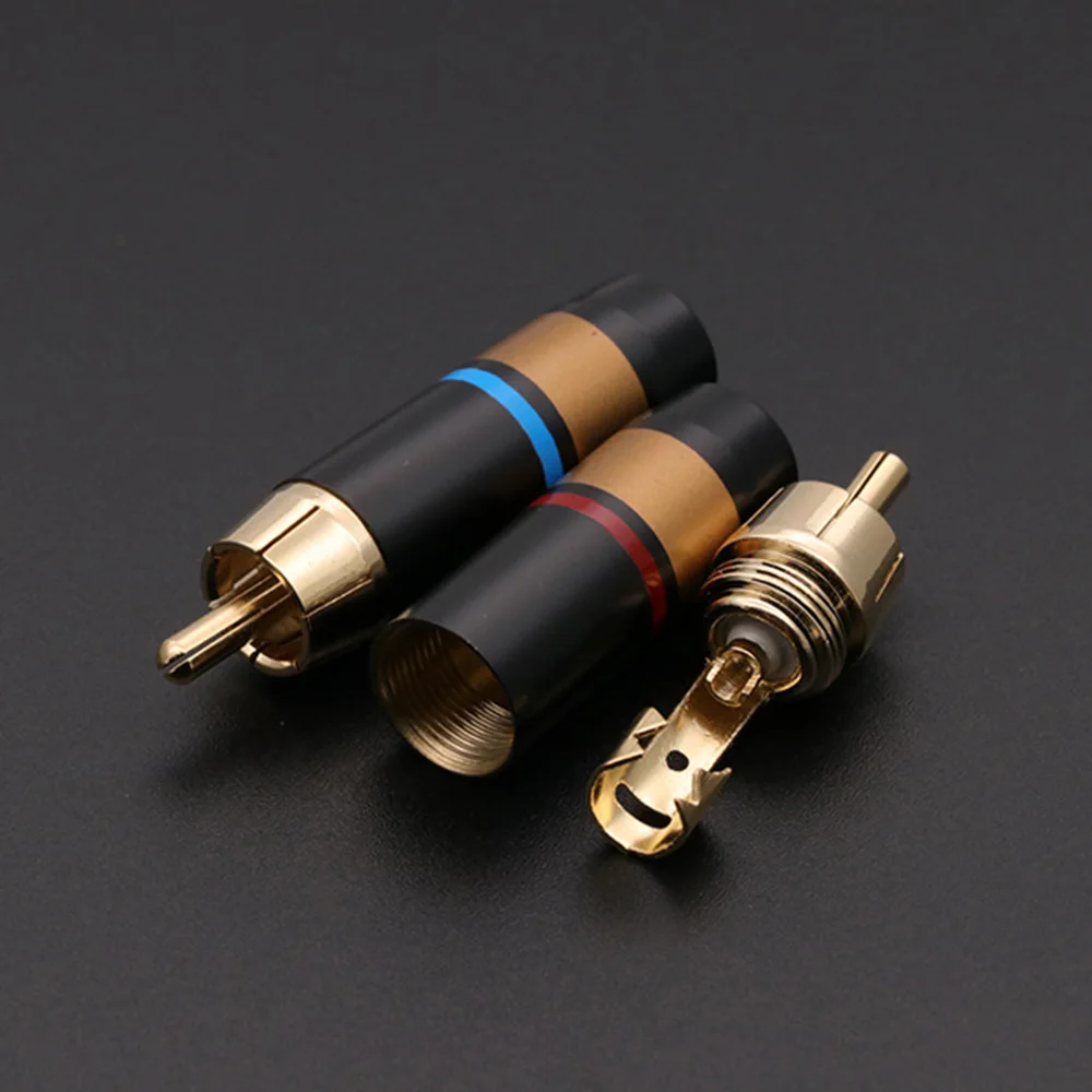 1pair/2pcs RCA Plug Brass RCA male Connector gold plating audio adapter blue&red pigtail speaker plug for 6mm Cable